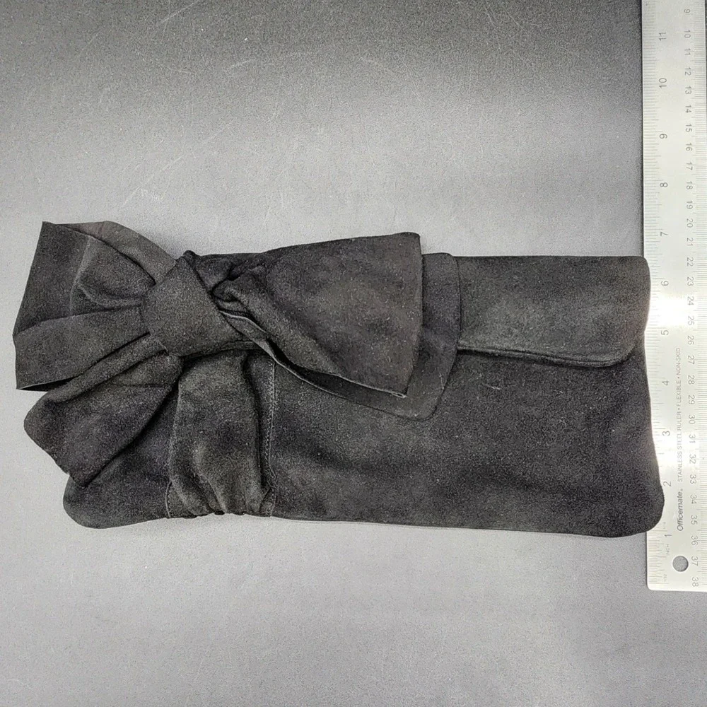 LK Bennett Black Suede Bow Clutch Bag Coquette Balletcore Evening Party Chic